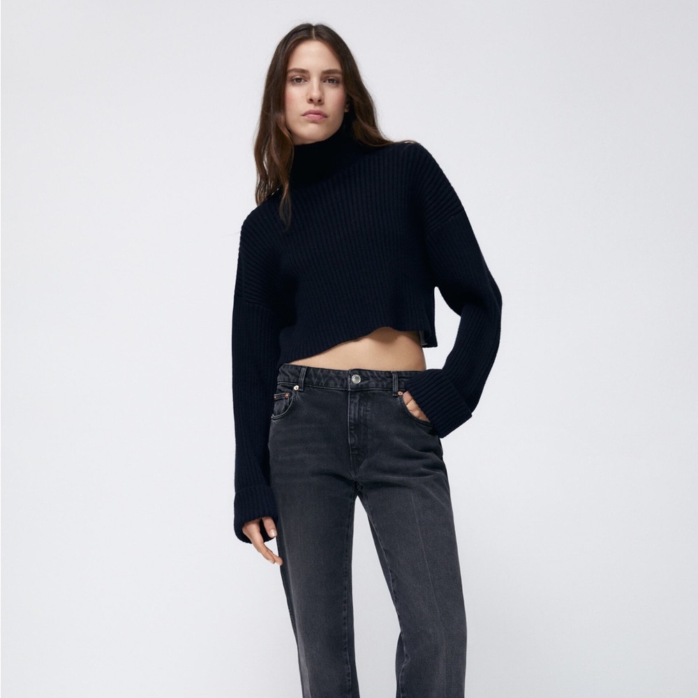 Zara mocked neck ribbed crop sweater